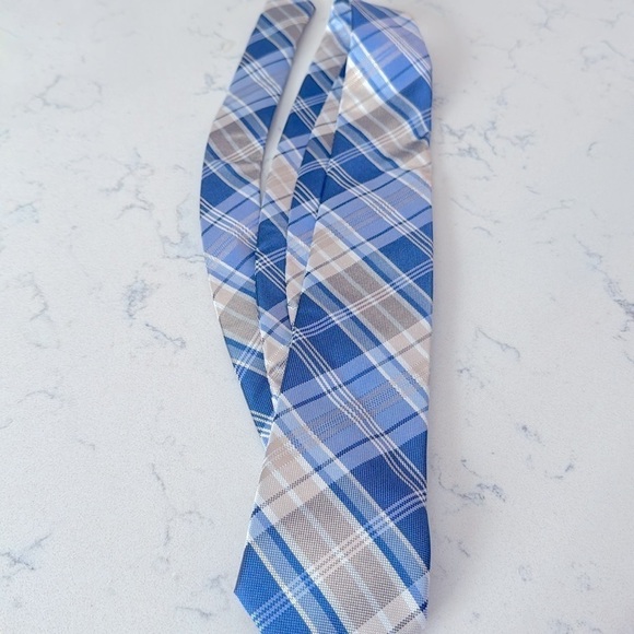 Tommy Hilfiger Men's Boston Classic Plaid Tie Blue Size Regular - Picture 7 of 7